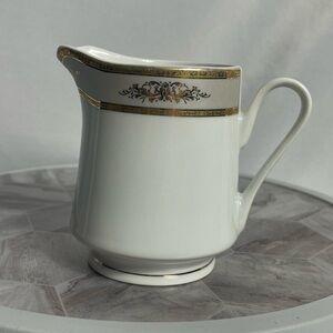 Vintage Fine Italian Design China Creamer White with Gold Floral Band